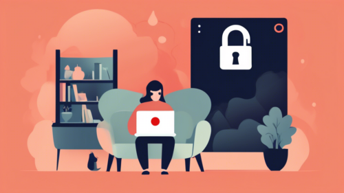 Create an image of a person using a computer with the NordVPN logo on the screen, displaying a padlock symbol being unlocked. On the computer screen, show the Netflix logo in the background. Surround the person with a cozy home setting, including a couch, a bowl of popcorn, and a relaxed atmosphere.