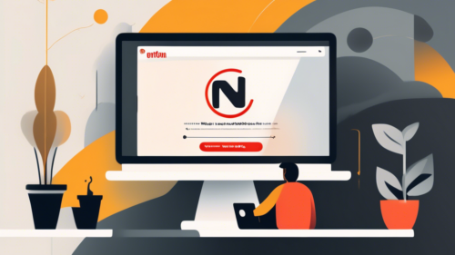 Create an image of a person happily watching Netflix on a laptop, with a Norton VPN interface displaying an active connection in the background. The setting should be a cozy living room with subtle Norton branding elements, suggesting successful unblocking of Netflix content.