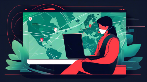 Create an image of a person sitting at a computer seamlessly streaming Netflix, with the ProtonVPN logo visible on the screen next to the Netflix interface. In the background, depict a map showcasing global connectivity and digital security symbols to emphasize VPN functionality and international access.