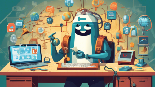 Create an illustration of a whimsical, cartoon-style computer character sitting at a desk with maps and tools, trying to unlock a giant padlock labeled 'Netflix.' The computer has a thinking expression and is surrounded by icons of globes and DNS servers, symbolizing the process of changing DNS settings. The atmosphere is light-hearted and educational, aiming to depict the concept of bypassing geo-restrictions in a fun way.